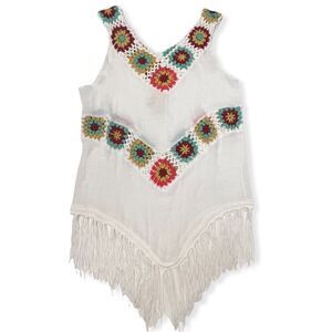 Bohemian Crochet Panel Fringed Cover-Up